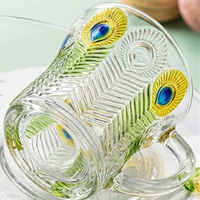 Ensemble tasse et soucoupe en verre à motif plume de paon, tasse à thé en cristal de luxe, couleur dégradée, pour décoration de la maison, cadeau de mariage, vente en gros