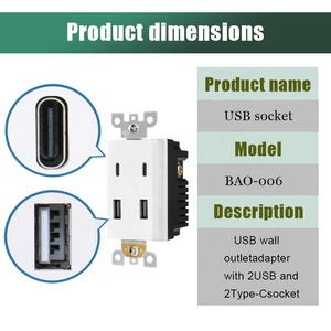 เต้ารับติดผนังมาตรฐานอเมริกาเหนือ 4 พอร์ต USB-C รุ่น BAO-006 2 พอร์ต Type A 2 พอร์ต Type C 4.8A สีขาว ช่องเสียบชาร์จไฟ OEM ODM - Product Image 2