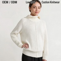 Pull col roulé noir en maille côtelée pour femme, coupe oversize, grande taille, décontracté, automne, couleur unie, livraison rapide, OEM ODM
