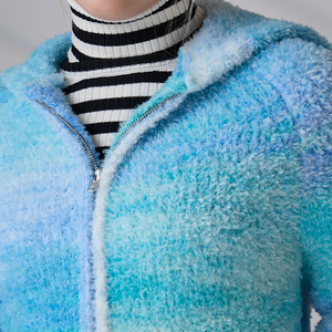 Knitwear Manufacturer Custom Long Sleeve <b>Zip</b> <b>up</b> Hoodies Sweater Polyester Fuzzy Knitted <b>Cardigan</b> - Product Image 3