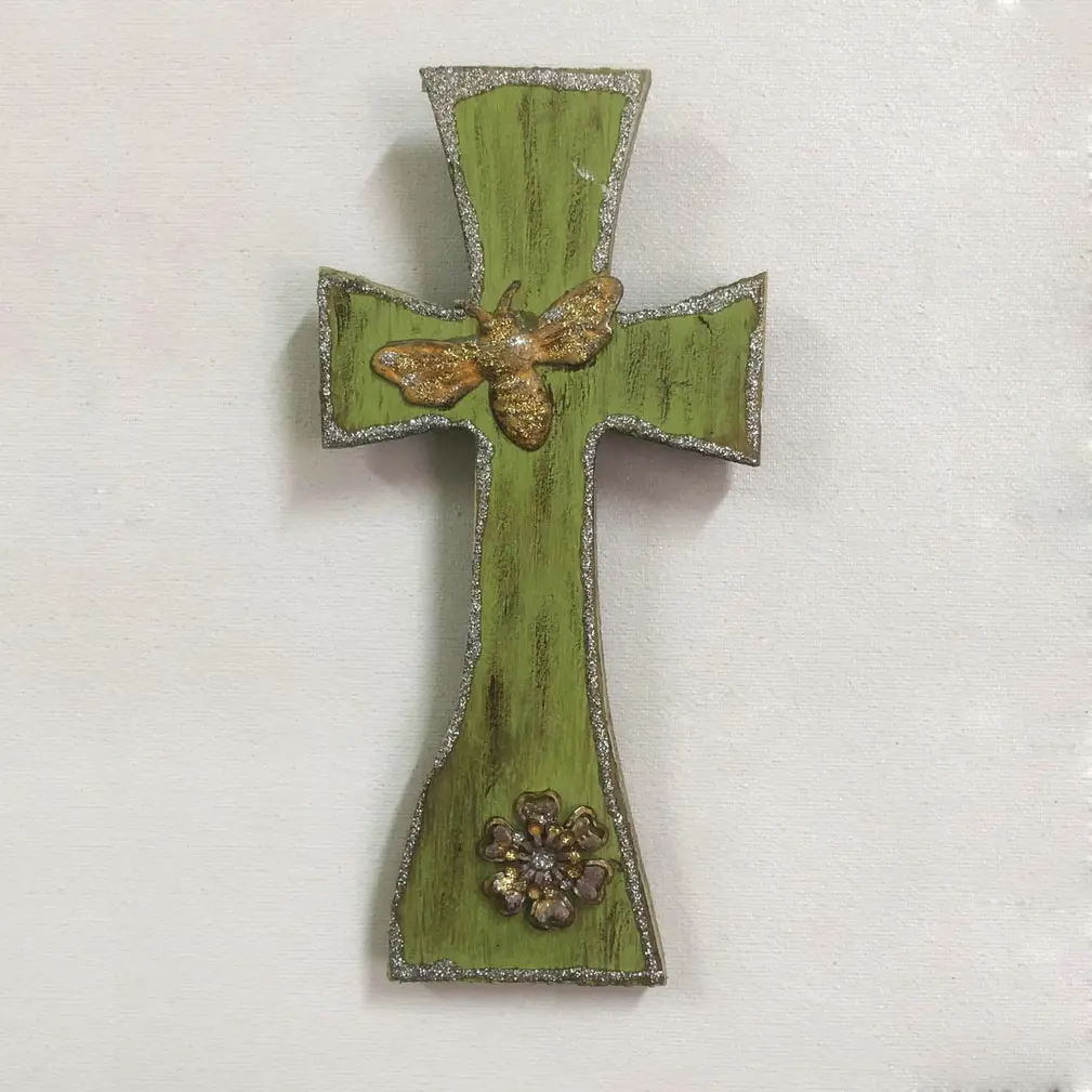 BES legno rustico marrone croce preghiera legno religioso Custom Christian segni di Design centrotavola incisa con pittura ad olio