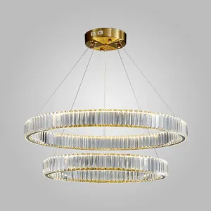 Neueste Zhongshan Luxus romantische große LED Kreis Kristall hängen zweistufige moderne Kronleuchter Silber Gold