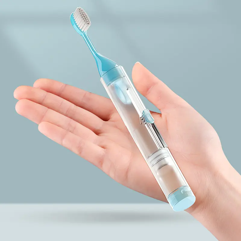 Cepillo de dientes portátil 2 en 1, para viajes, plegable, reutilizable, con cabezal de repuesto