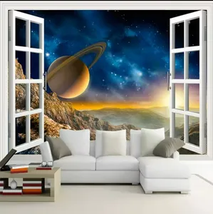 Hình nền 3D bên ngoài cửa sổ phong cảnh hành tinh tường bức tranh tường phòng khách sofa TV Backdrop hình nền cho phòng ngủ tường bức tranh tường