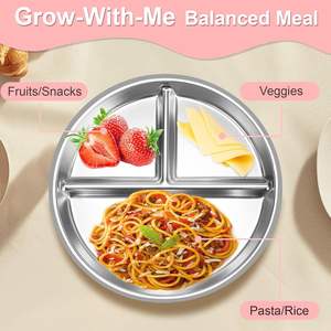 طقم تغذية كامل للأطفال الصغار صديق للبيئة قابل لإعادة الاستخدام من الفولاذ المقاوم للصدأ مع قاعدة سيليكون للالتصاق وأطباق مقسمة وأدوات للاستخدام اليومي - Product Image 5