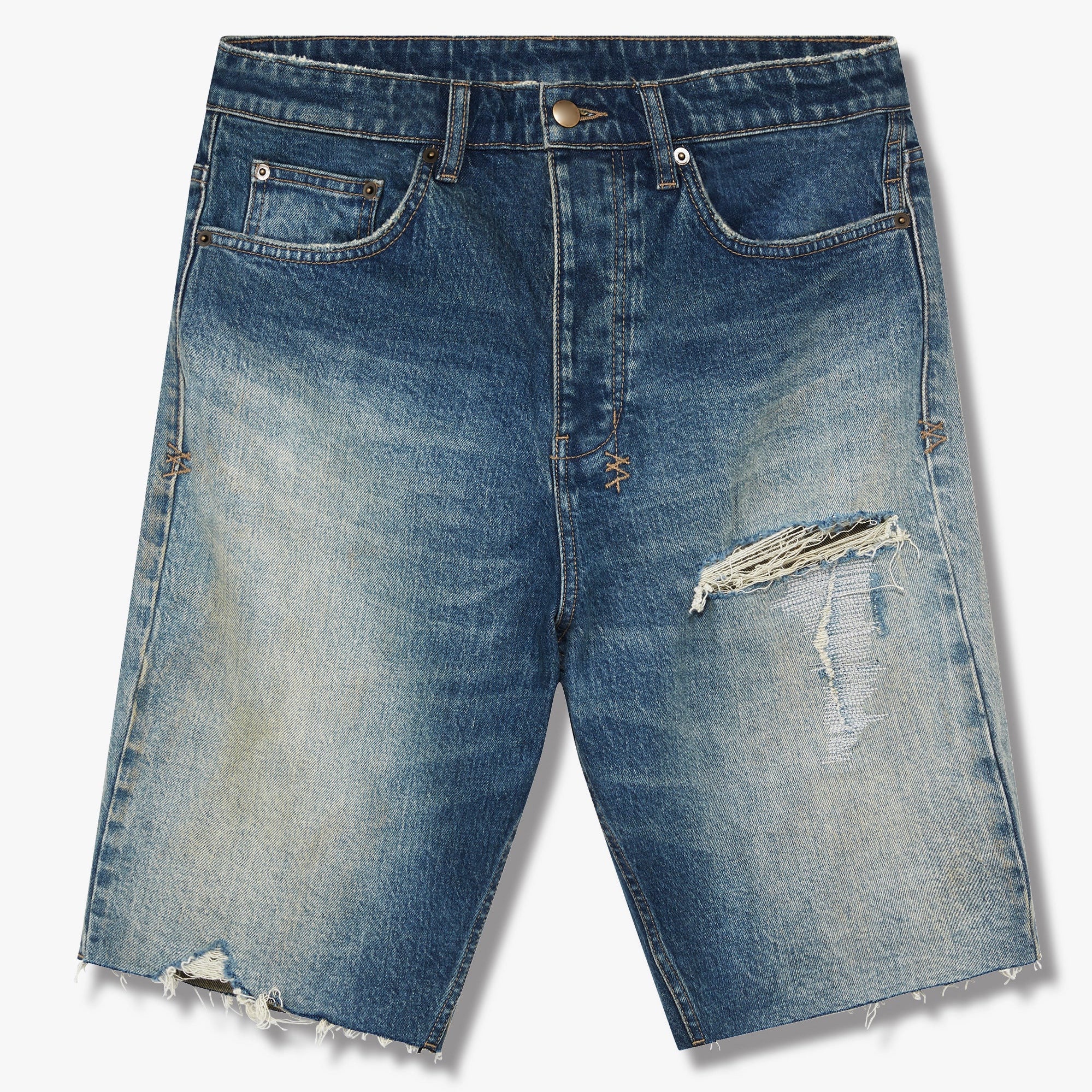 【2plan】Broing damage bermuda denim pants Chikashitsu +】vintage damage bermuda denim pants (2color