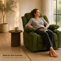 Fauteuil inclinable électrique en tissu avec rotation à 270 degrés, accoudoirs réglables indépendamment, porte-gobelet