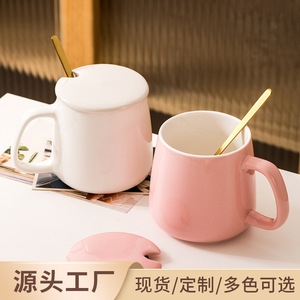 Ceramic <b>Mug</b> With Lid And Spoon Printed Couple Coffee Cup Gift Customization - Product Image 5