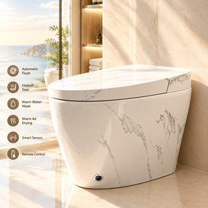 WC intelligent de luxe GUIXIN avec bidet intégré, motif marbre blanc allongé, en céramique sans rebord, télécommande - Product Image 2