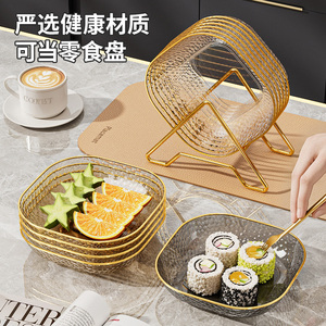 Square Plastic Fruit <b>Platter</b> With <b>Gold</b> <b>Rim</b> Hammered Texture For Party And Home Use - Product Image 2