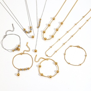 Collier chaîne à perles tendance, bracelets personnalisés, ensemble de bijoux en acier inoxydable avec perles de couleurs mélangées simples - Product Image 1