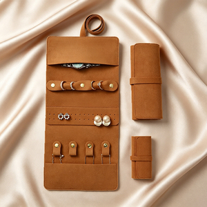 Trendy Tan Suede <strong>Jewellery</strong> Pouch Set Portable Microfiber Jewelry Holder Bag Personalized Folding <strong>Jewellery</strong> Organizer Supplies - Product Image 2