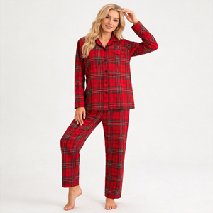 Pijamas <span class=keywords><strong>de</strong></span> Franela <span class=keywords><strong>de</strong></span> Algodón Puro <span class=keywords><strong>para</strong></span> <span class=keywords><strong>Mujer</strong></span>, Transpirables, <span class=keywords><strong>de</strong></span> Manga Larga, Color Rojo, Tela Cepillada, <span class=keywords><strong>para</strong></span> Navidad y <span class=keywords><strong>Año</strong></span> Nuevo - Product Image 1