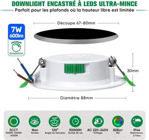 Современные встраиваемые светодиодные потолочные светильники с регулируемой яркостью, 220В, 7Вт, IP44, для спальни, 3000К/4000К/6000К, 67-80мм, точечный светильник для отелей - Product Image 2