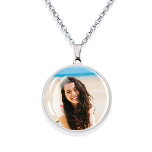 Pendentif photo personnalisé, <span class=keywords><strong>bijoux</strong></span> en verre sous dôme, cadeau avec <span class=keywords><strong>gravure</strong></span> de nom ou logo, collier tendance en acier inoxydable plaqué or ESSPOC - Product Image 1