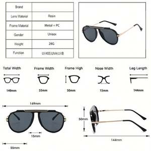 Lunettes de soleil carrées surdimensionnées vintage 2026 avec logo personnalisé, monture large, protection UV400, en métal, style aviateur, pour hommes et femmes - Product Image 5