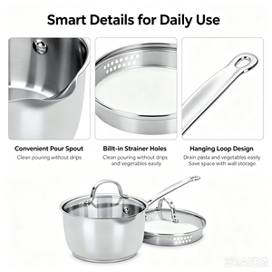 Ensemble de casseroles en acier inoxydable de qualité supérieure, compatible induction, avec bec verseur, couvercle en verre, <span class=keywords><strong>passoire</strong></span>, distribution de chaleur, écologique, compatible four et lave-vaisselle - Product Image 4
