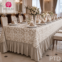 Nappe HuaLai 60x102 pouces en polyester effet coton à motif floral damassé avec ourlet à volants pour mariage et repas sur mesure