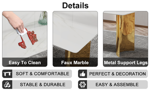 Modern Square Stone Dining <b>Table</b> with White Marble Glass Top and Golden Metal Legs for Hotel Use - Product Image 6