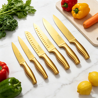 Vente chaude Or Titane En Acier Inoxydable Mutifountion Couteau De Cuisine Ensemble avec Manche Creux