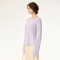 Pull d'automne pour femme, tricoté, ajouré, à manches longues, en mélange de mohair et de laine mérinos