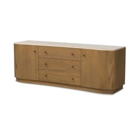 Buffet d'appoint courbé style ferme, meuble TV rustique en bois avec portes à panneaux, console multimédia avec trous pour câbles