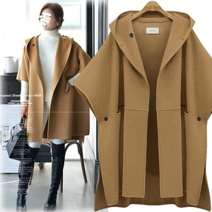 Nouveau Élégant Hiver <span class=keywords><strong>Laine</strong></span> Cape Manteau <span class=keywords><strong>femme</strong></span> Manche Chauve Souris <span class=keywords><strong>Laine</strong></span> Vestes Casual Split Streetwear À Capuche De Luxe Manteau Grande Taille 5XL - Product Image 4