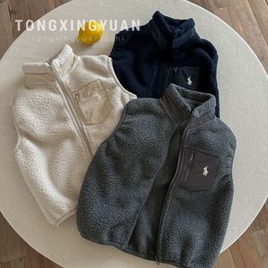 Children Fleece Vest Solid Color Off White Gray Navy Blue Autumn Winter Warm Baby Boy Girl Outerwear - Product Image 1