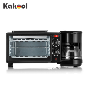 Appareil de petit-déjeuner électrique 3-en-1 : Plaque de cuisson, four grille-pain multifonction et cafetière, avec revêtement antiadhésif, en plastique, pour usage domestique - Product Image 1