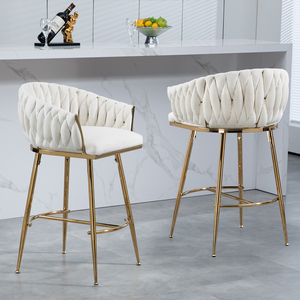 Modern Adjustable Fabric <b>Bar</b> <b>Stools</b> Set of <b>2</b> for Home <b>Bar</b> Hotel Dining with Metal Frame and Hand-Wave Back - Product Image 2