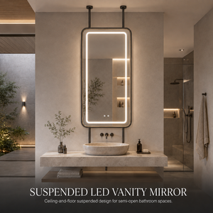Kingstin Miroir LED suspendu en acier inoxydable pour vasques semi-ouvertes, 3 teintes, antibuée, tiges sur mesure - Product Image 1