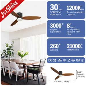 1stshine Ventilateur de plafond 52 pouces 3 pales en bois Ventilateur de plafond décoratif Ventilateurs de plafond à économie d'énergie - Product Image 3
