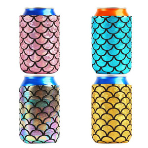 Logotipo personalizado de fábrica al por mayor escamas de sirena funda enfriadora de latas de cerveza de neopreno soporte Sutbby - Product Image 1