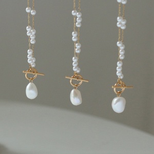 Collar de Perlas de Agua Dulce con Cadena de Acero Inoxidable y Cierre OT de Diseño Único para Mujer - Product Image 4