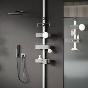 WIREKING 74-106'' Étagère d'angle de douche télescopique en aluminium multicouche avec miroir, organisateur de salle de bain - Product Image 1
