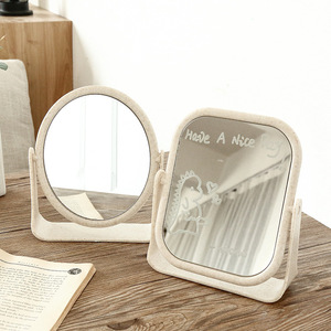 Desktop Makeup <b>Mirror</b> Double-Sided Rotating Round Off-<b>White</b> Simple Dressing <b>Mirror</b> For Home Bedroom Dormitory Student Use - Product Image 1