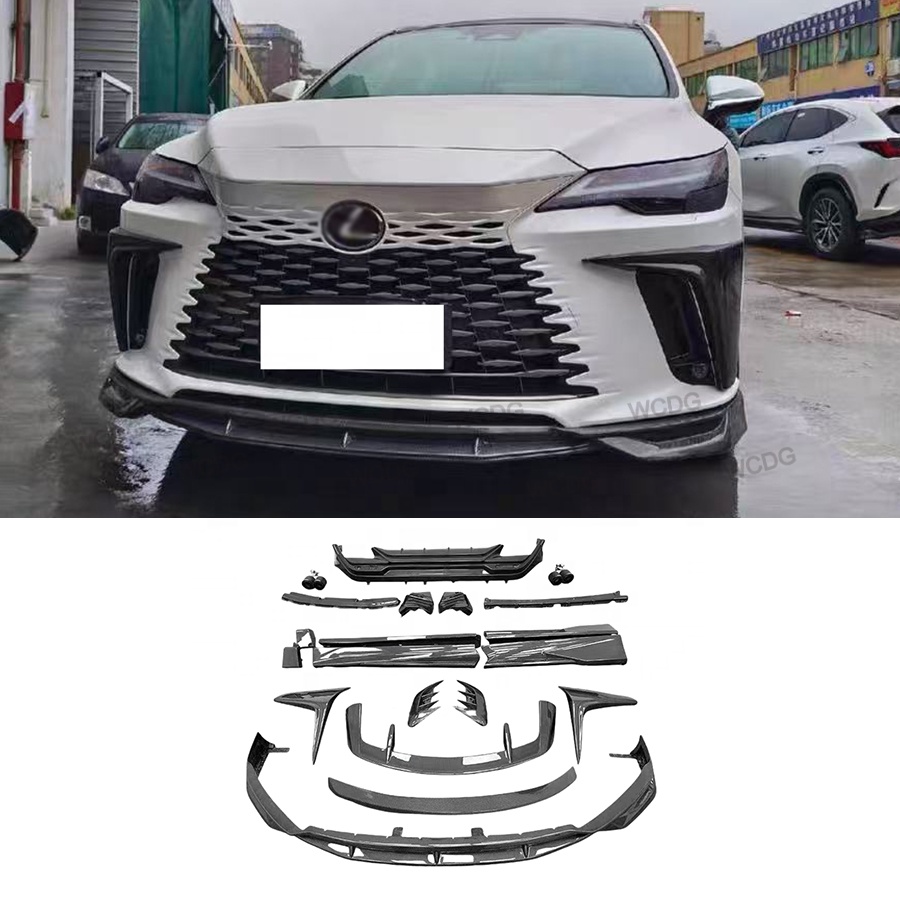 Комплект кузова из углеродного волокна для Lexus RX350 RX500, передний диффузор для губ, боковая юбка, спойлер, верхняя часть крыла, Крышка вентиляционного отверстия, автомобильный комплект