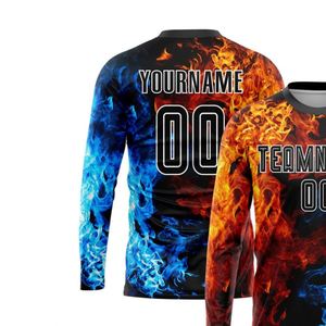 <b>Flame</b> Design Long Sleeve Soccer Jersey Football Performance <b>Shirt</b> Breathable Quick Dry Athletic Match Training Uniform Men Teams - Product Image 3