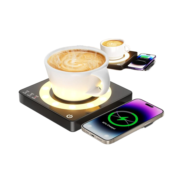 Smart 15W Type-C Wireless Charging Mug Warmer Temperature Controlled 8H Auto 3 Heat Settings Safe Home/Desk Use for Coffee