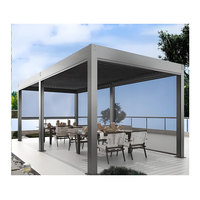 Pergola Bioclimatique Motorisée à Lames Orientables en Alliage d'Aluminium - Imperméable, Résistante au Vent, Thermolaquée, Facile à Assembler, Style Naturel Chinois