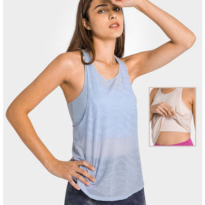 Camiseta sin mangas de tejido Jacquard para mujer, sujetadores deportivos acolchados de dos piezas, de secado fresco, 2 en 1, para primavera - Product Image 1