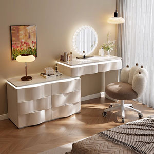 Modern Simple Bedroom &amp; Living <strong>Room</strong> <strong>Dressing</strong> Table <strong>with</strong> <strong>Lighted</strong> <strong>Mirror</strong> and Drawers Wood Material Makeup Vanity - Product Image 1