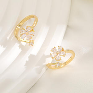 Yuwen Fresh Sweet Flower <b>Ring</b> Fashionable Temperament Zircon Small Style <b>Finger</b> <b>Ring</b> Copper Jewelry Unisex Women's Party - Product Image 3