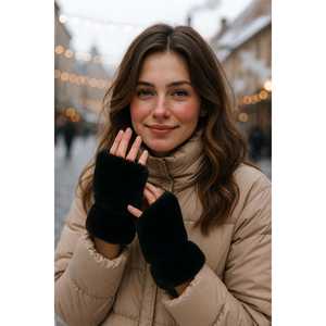 Guantes de Felpa Jacquard Beige para Mujer, Diseño Recortado, Impermeables, Mitones de Invierno Acrílicos ELD33 - Product Image 6