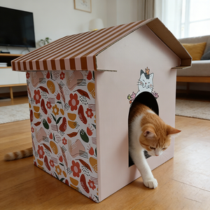 Rechthoekig dierenhuis met klittenbandsluiting - waterdicht golfkarton, schattig katten- en hondenhuis - Product Image 1