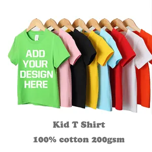 Customize Children Boys Girls Plain TShirt With Logo Label Solid Color Cotton T-shirt DTG Screen Printed Custom t shirt kids