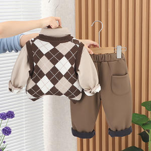 Costume trois pièces tendance pour garçons Yifan, style anglais, en polyester/coton, avec cravate à motif écossais, pendentif ours, <span class=keywords><strong>pull</strong></span>, jupe et <span class=keywords><strong>pantalon</strong></span> - Product Image 6