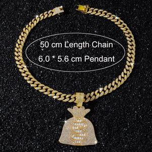 Nouveau Collier Pendentif Sac à Monnaie Géométrique Hip-Hop au Design Unique, Plaqué Or, pour Hommes, Vente en Gros, Bijoux Tendance - Product Image 5