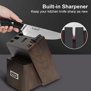 طقم سكاكين مطبخ دمشقي حديث التصميم مكون من 14 قطعة مع مبراة مدمجة وحامل، مقابض من البلاستيك ABS وتشطيب عالي اللمعان - Product Image 3