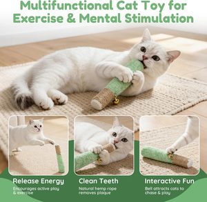Lot de 3 jouets amusants à la catnip pour <span class=keywords><strong>chat</strong></span>, en forme de cigarette, interactifs, en peluche, pour soulager le stress, vert macaron - Product Image 4